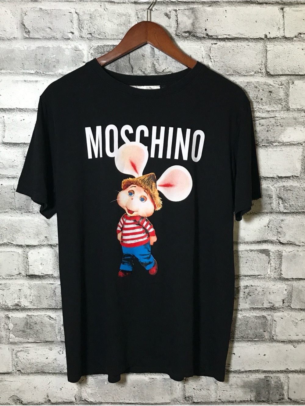 Black Graphic Tee with Mouse Print